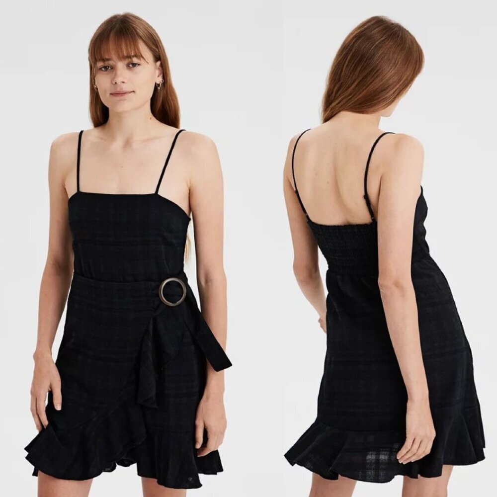 American Eagle Outfitters Sleveless Faux Wrap Mini Dress in Black